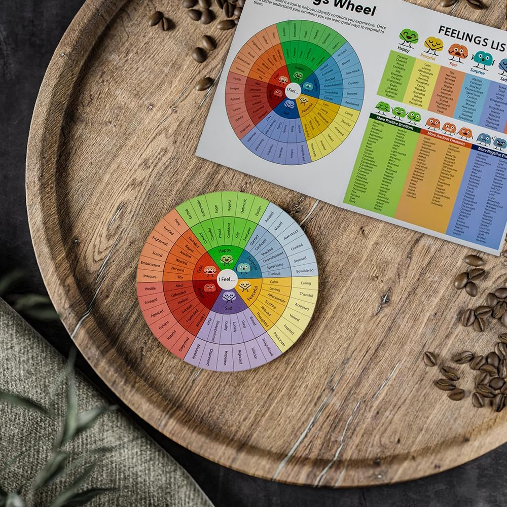 Feelings Wheel Therapy Office Desk Decor Emotions Double Sided Mental Health Office Desk Decor with 2 Page Emotions Card for School Counselor, Counseling Therapist, Therapy Office D&eacute;cor image number 5
