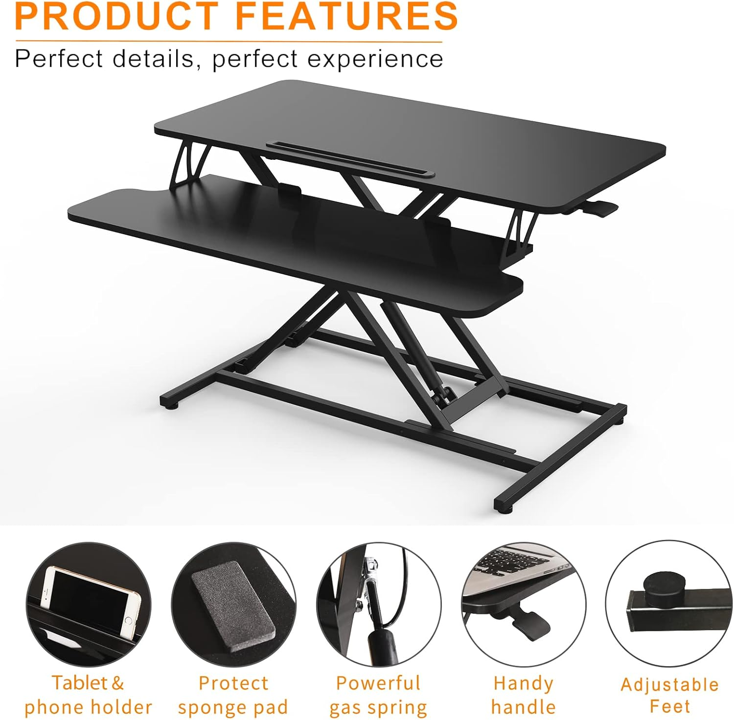 ERGOMAKER Standing Desk Converter, 32"/80Cm Wide Height Adjustable Quick Sit Stand Computer Desk Converter for Home Office Workstation (Black Frame + Black Desktop) image number 3