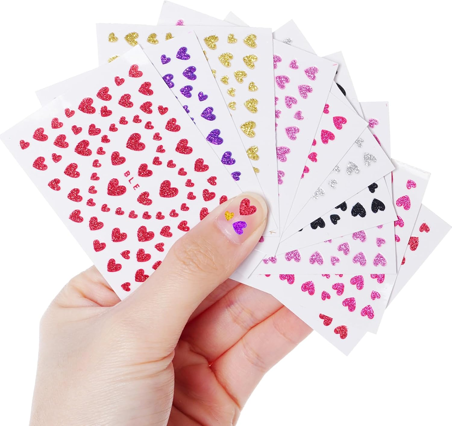 10 Pack Heart Stickers Set Glitter Heart Stickers for Women Girls Kids for Nail Art, Scrapbooking Crafts, 7Colors image number 2