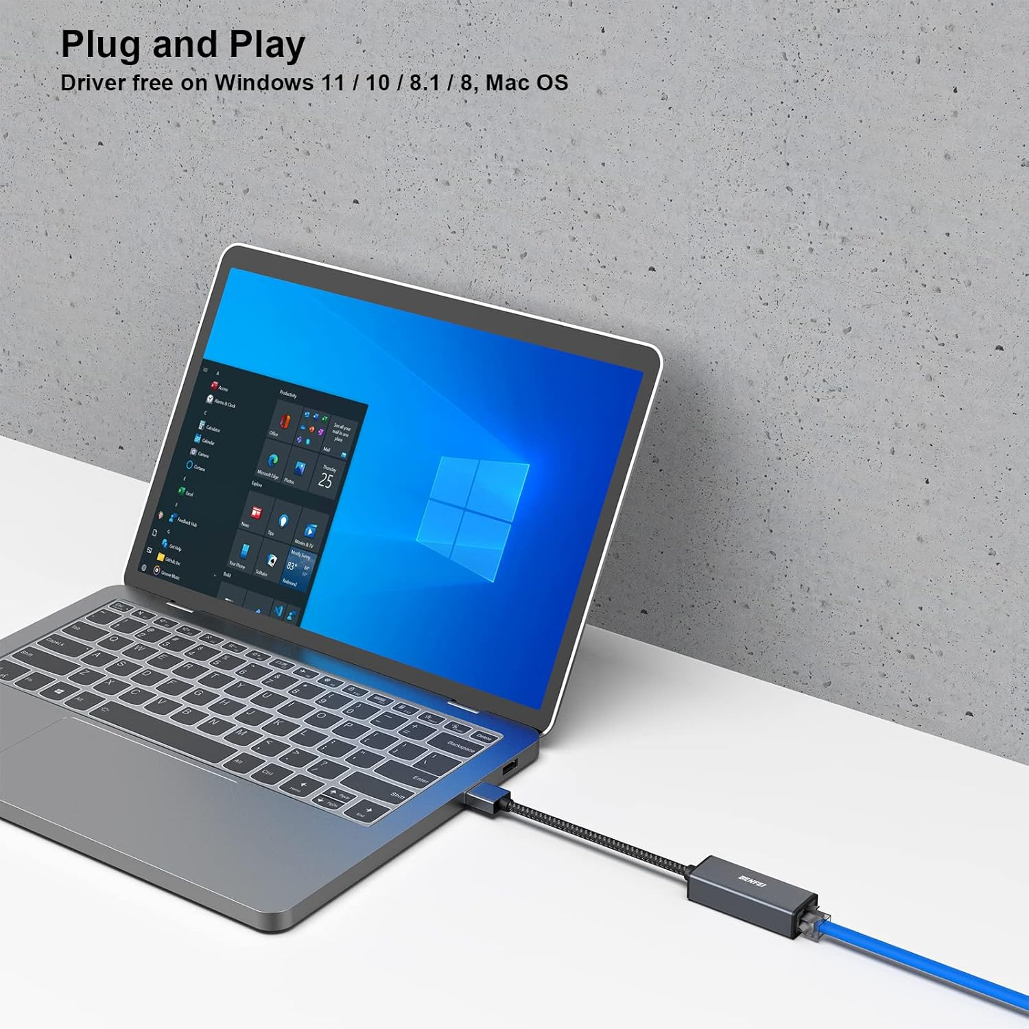 BENFEI Ethernet Adapter, USB 3.0 to RJ45 1000Mbps Gigabit LAN Adapter Compatible for Macbook, Surface Pro, PC with Windows11/10/8/7, XP, Vista, Mac[Aluminium Shell&Nylon Cable] image number 4