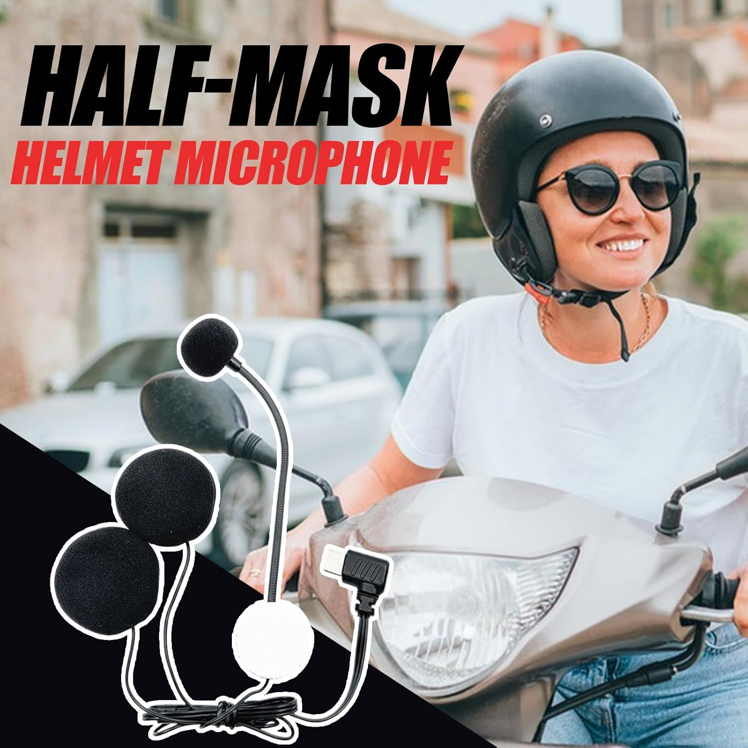 JIEBWCHA Helmet Headset | Motorcycle Microphone - Noise-Cancelling Waterproof Headphones Type-C Plug for Sports Outdoor Interviews Music Recording image number 4