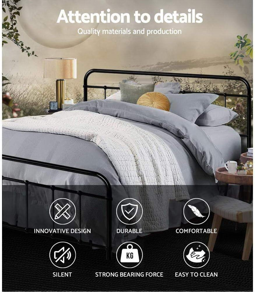 Artiss Queen Metal Bed Frame with Headboard(Base Only), Metal Platform Bed with Easy Assembly, 300Kg Capacity Heavy-Duty Metal Slats with under Bed Storage for Master Bedroom/Guest Room, Black image number 7