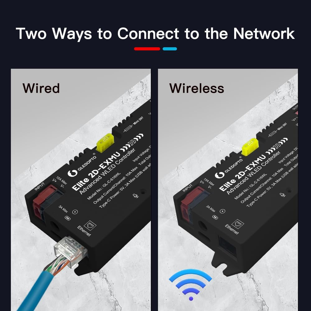 GLEDOPTO ESP32 WLED Controller with Ethernet, Sound Sensitive, UART 20A Plug-In Fuse for WS2811, WS2812, SK6812, WS2815, RGB Digital Addressable IC Light Strip (616WL) image number 2