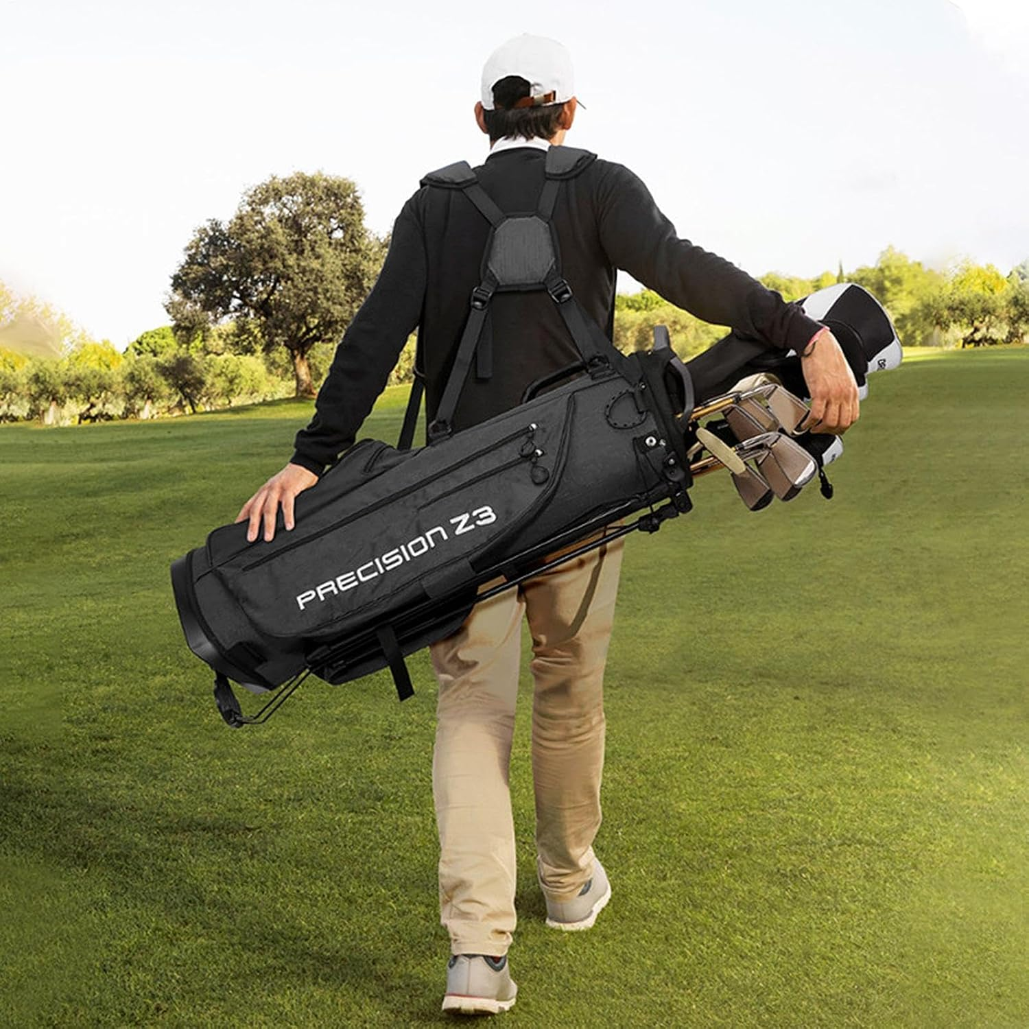 Golf Bag, Portable Golf Bag, Multi-Pocket Golf Bag with Non-Slip Stand, Automatic Adjustable Twofold Shoulder Straps, Removable Straps, Adult Golf Accessories, 11.8X49.2 Inches image number 4