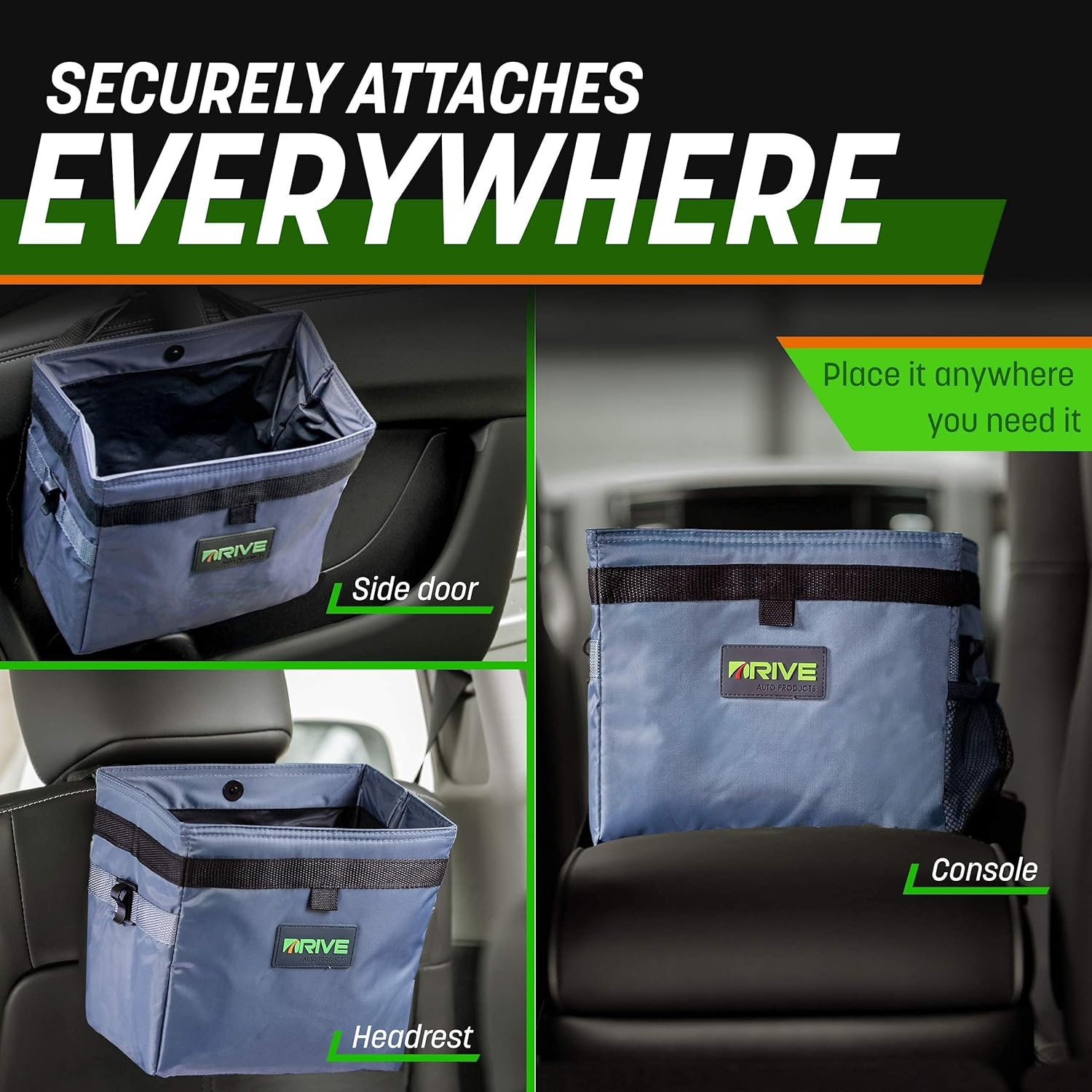 Drive Auto Car Trash Can - Leakproof, Hanging Garbage Bin with 20 Trash Bags and Pink Adjustable Strap - Truck & Car Accessories for Men and Women - Grey with No Lid image number 3