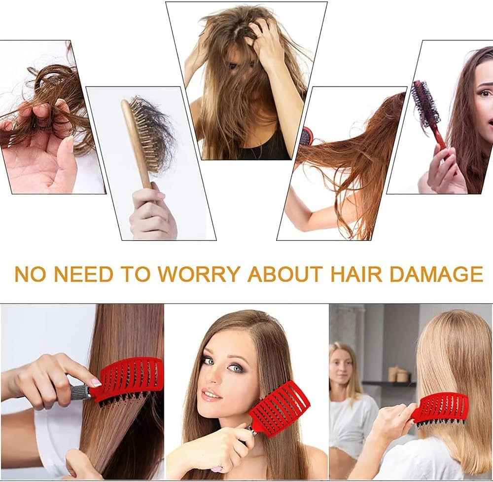 2 Pack Detangling Brush, Getting Knots Out without Pain, Adds Shine and Makes Hair Smooth, Detangler Boar Bristle Hair Brush for Adult & Kids Wet or Dry Hair image number 5