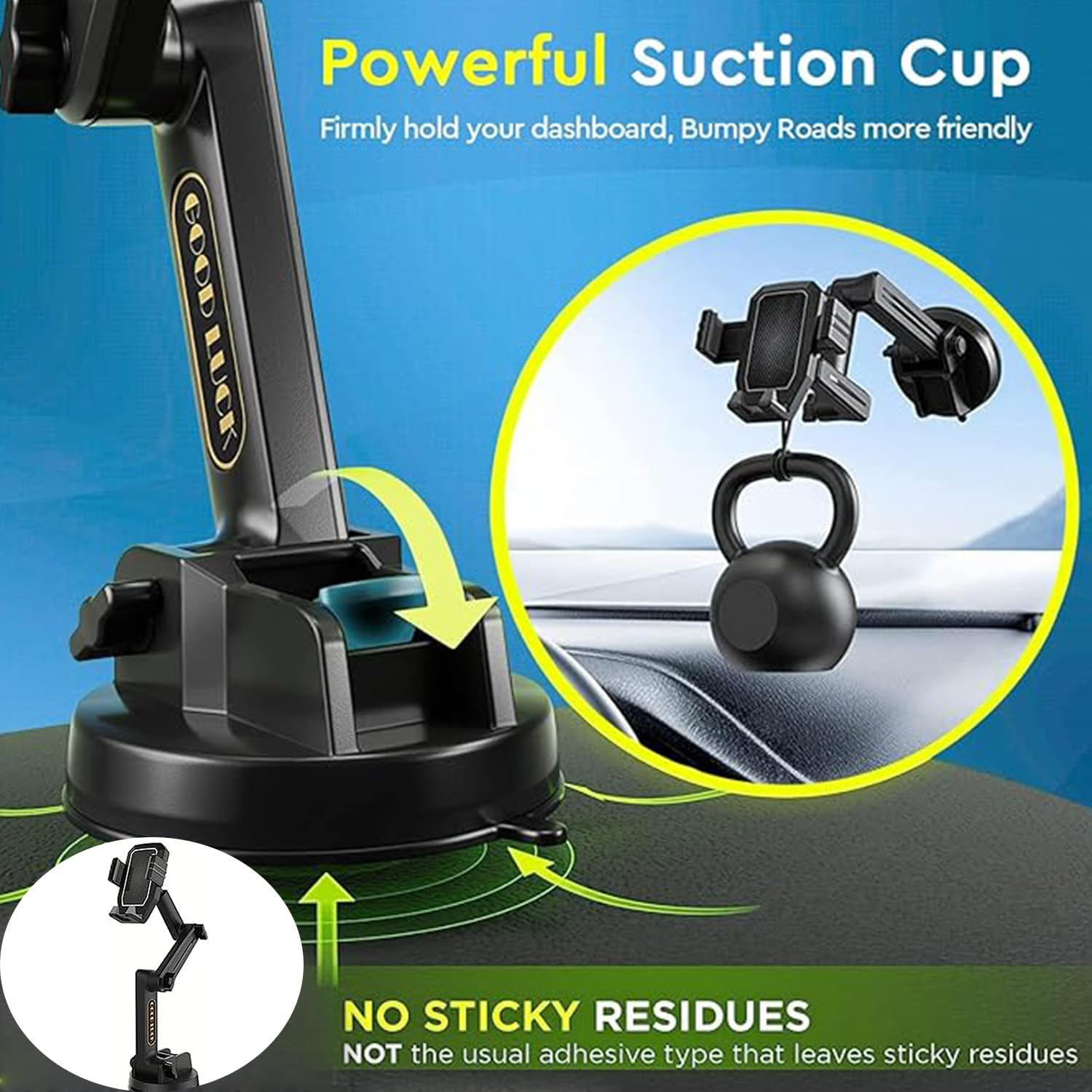 Roczential Truck Phone Holder Mount, Heavy Duty Car Phone Holder, Dashboard Windshield Phone Holder 16.9 Inch Long Arm, Widened Suction Cup Compatible with Pickup Truck, Commercial Truck image number 1