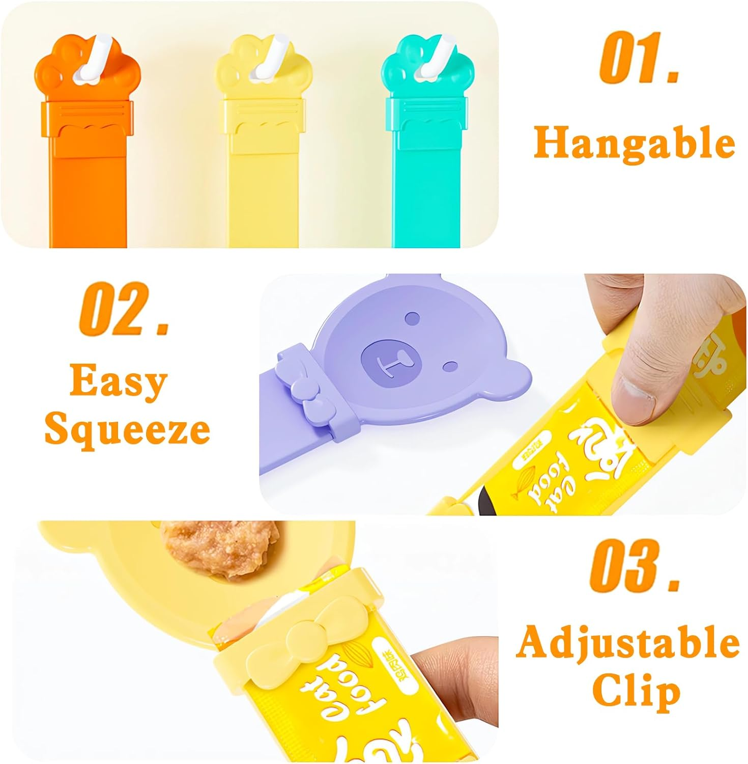 Pack of 3 Spoons for Cats Schleckies, Spoon for Cat Food, Squeezable Spoon Liquid Snack Cat, Treat Dispenser Spoon (Pink + Yellow + Purple) image number 3