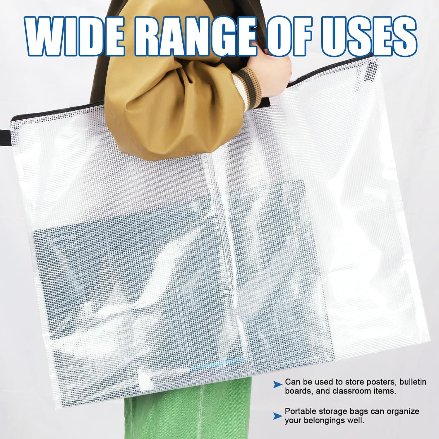 Glarks 7Pcs Art Portfolio Bag Set, 3Pcs 19 X 25 Inch Poster Storage Bag Organizer Transparent Bag with Zipper and Handle and 4Pcs A3 A4 Mesh Zipper Pouch Art Supply Bag Set for Artwork Bulletin Board image number 6