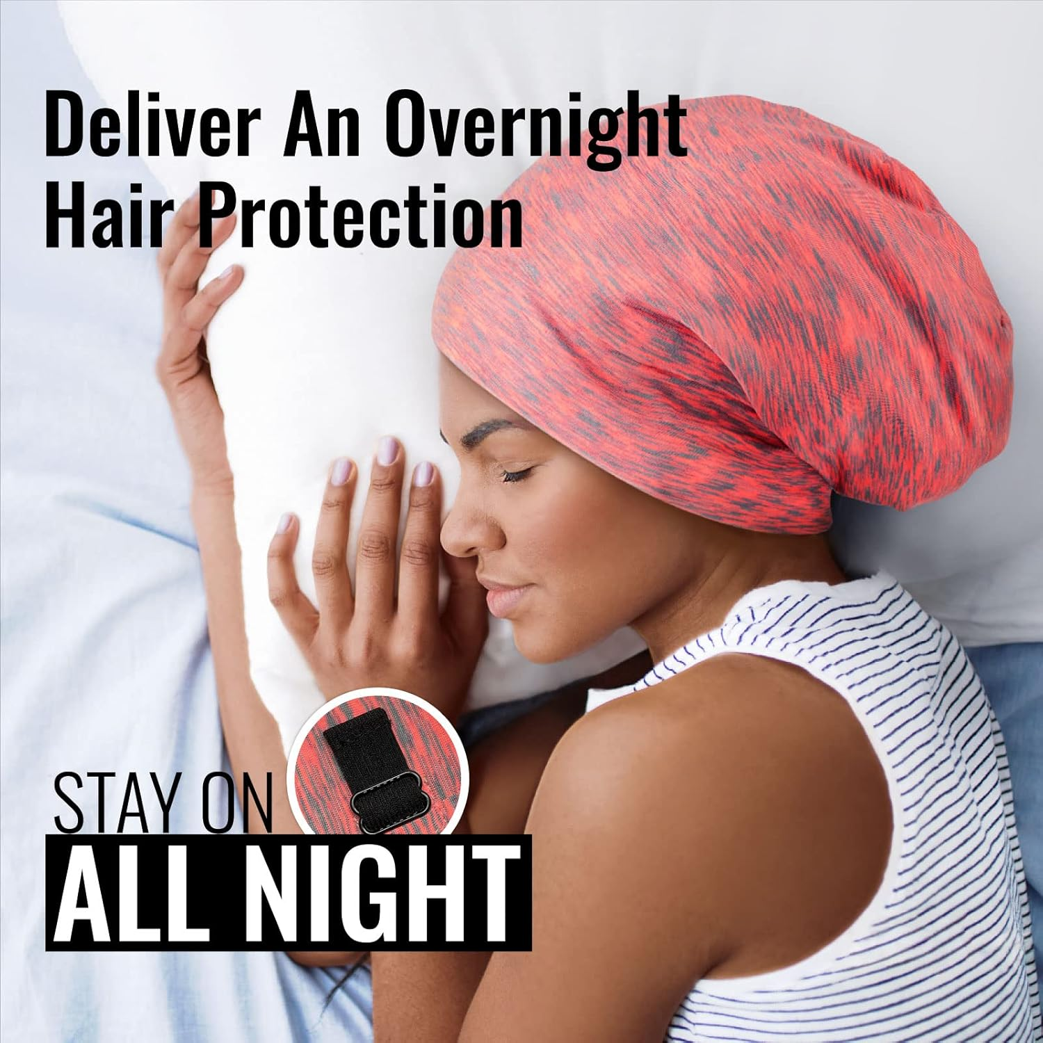 Satin Lined Sleep Cap Bonnet for Curly Hair and Braids, Stay on All Night Hair Wrap with Adjustable Strap for Women and Men, Carol Pink, Pack of 1 - Assorted Color-Carol Pink image number 4