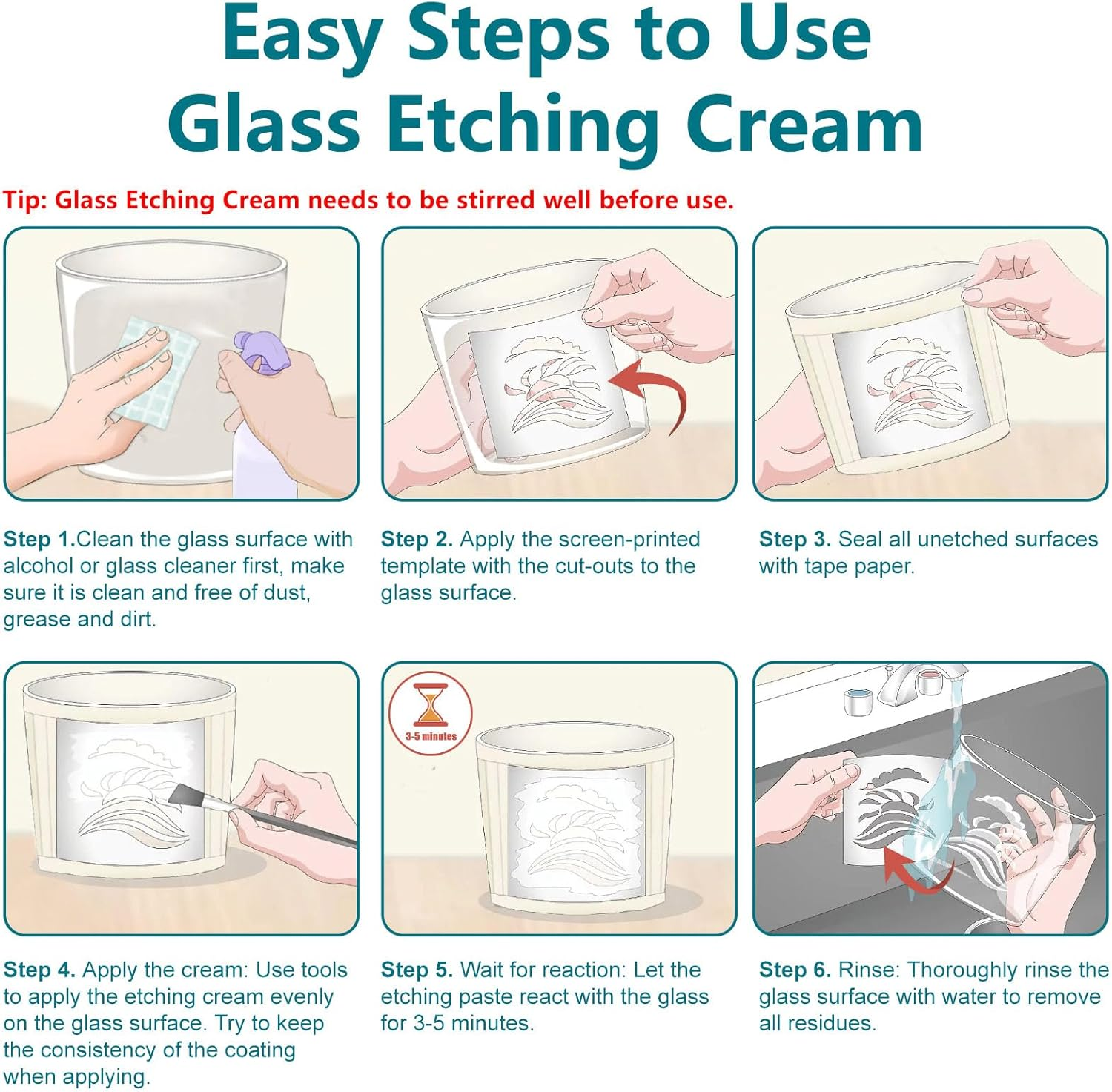 WAN2TLK Etching Paste for Glass, 100G Etching Paste, DIY Art Craft Supplies to Create Stunning Designs on Glass Surfaces image number 4