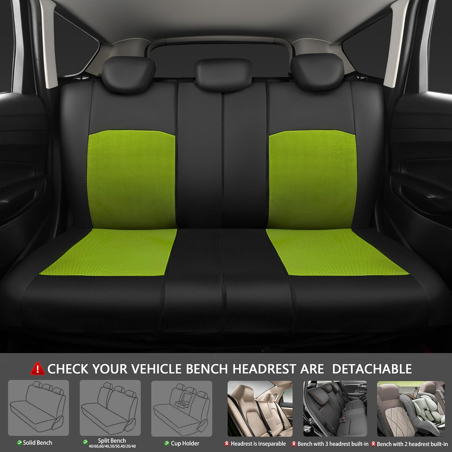CAR-GRAND Leather Car Seat Covers Full Set, Airbag Compatible Breathable Air Mesh Car Seat Covers, Universal Fit Seat Covers Protector for Cars Trucks SUV Pick-Up Sedan Interior (Green) image number 1
