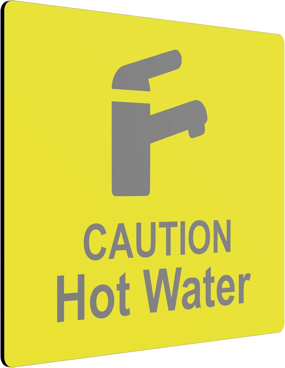 Caution Hot Water Tap Sink Sign Adhesive Sticker Notice, High Visibility Yellow Engraved Black with Universal Icon Symbol and Text (Size 12Cm X 10Cm) image number 4