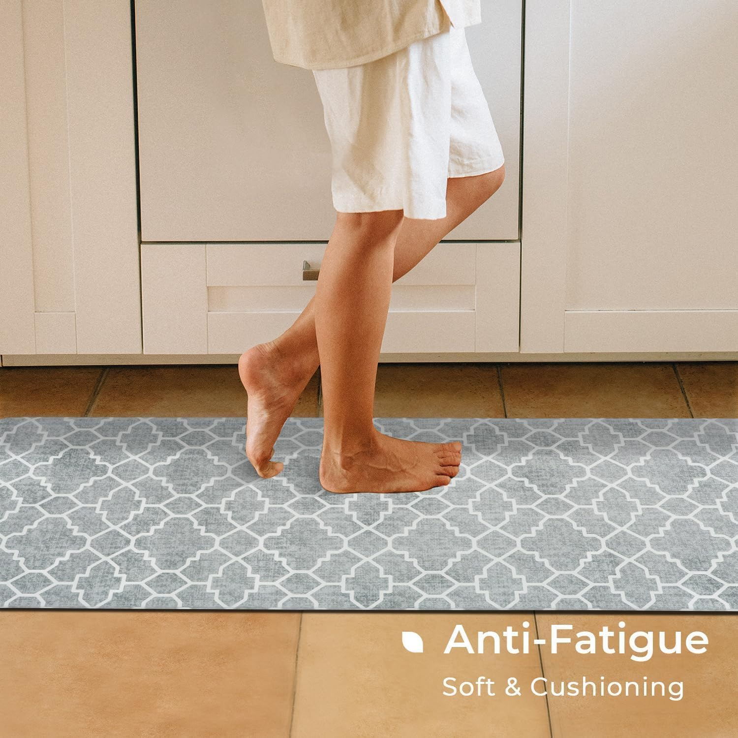 Anti Fatigue Kitchen Mat Set of 2 Non Slip Kitchen Mats for Floor Cushioned Kitchen Rugs Comfort Standing Mat Farmhouse Waterproof PVC Foam Kitchen Floor Mat Runner (Style U) image number 3