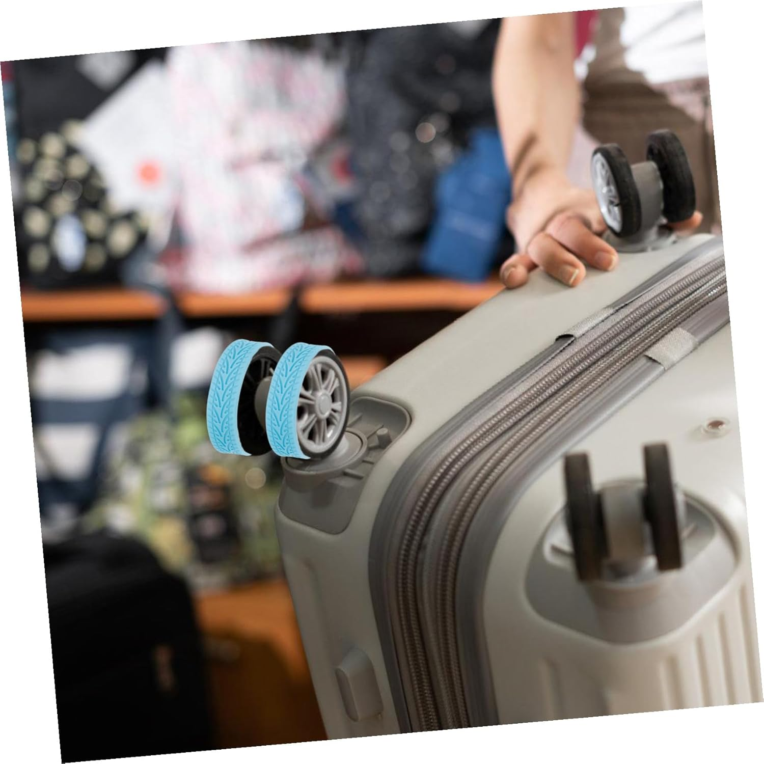 TEMPNAP 4Pcs Blue Silicone Suitcase Wheel Covers with Sports Car Design Noise-Reducing Travel Luggage Wheel Protectors Lightweight Anti-Scratch Covers for Carry Luggage image number 3