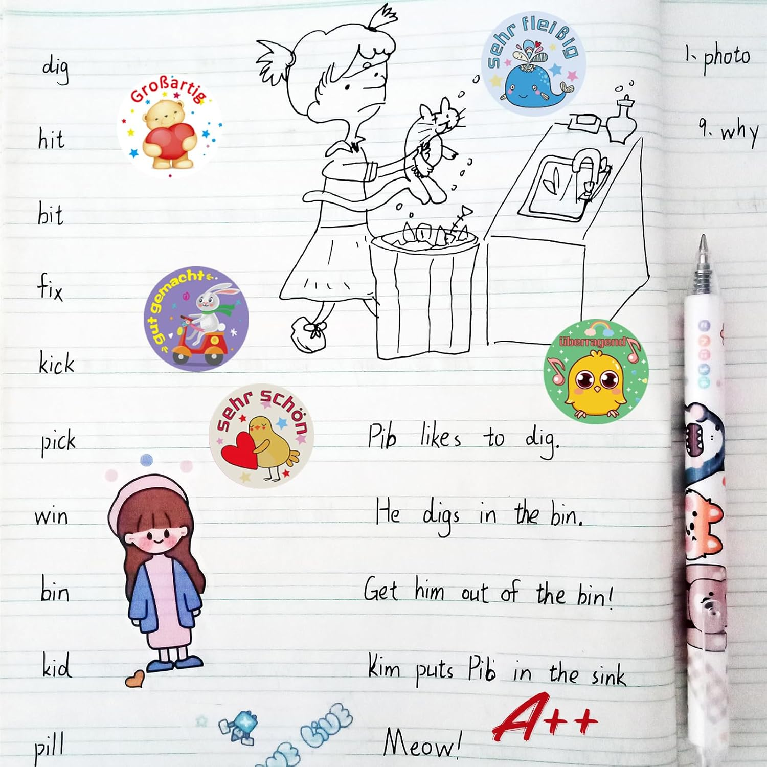 Pack of 600 Teacher Reward Stickers German Reward Stickers Motivational Stickers Children with 30 Motifs Reward Stickers German Teacher Supplies Sticker Praise Student Reward Sticker Children image number 2