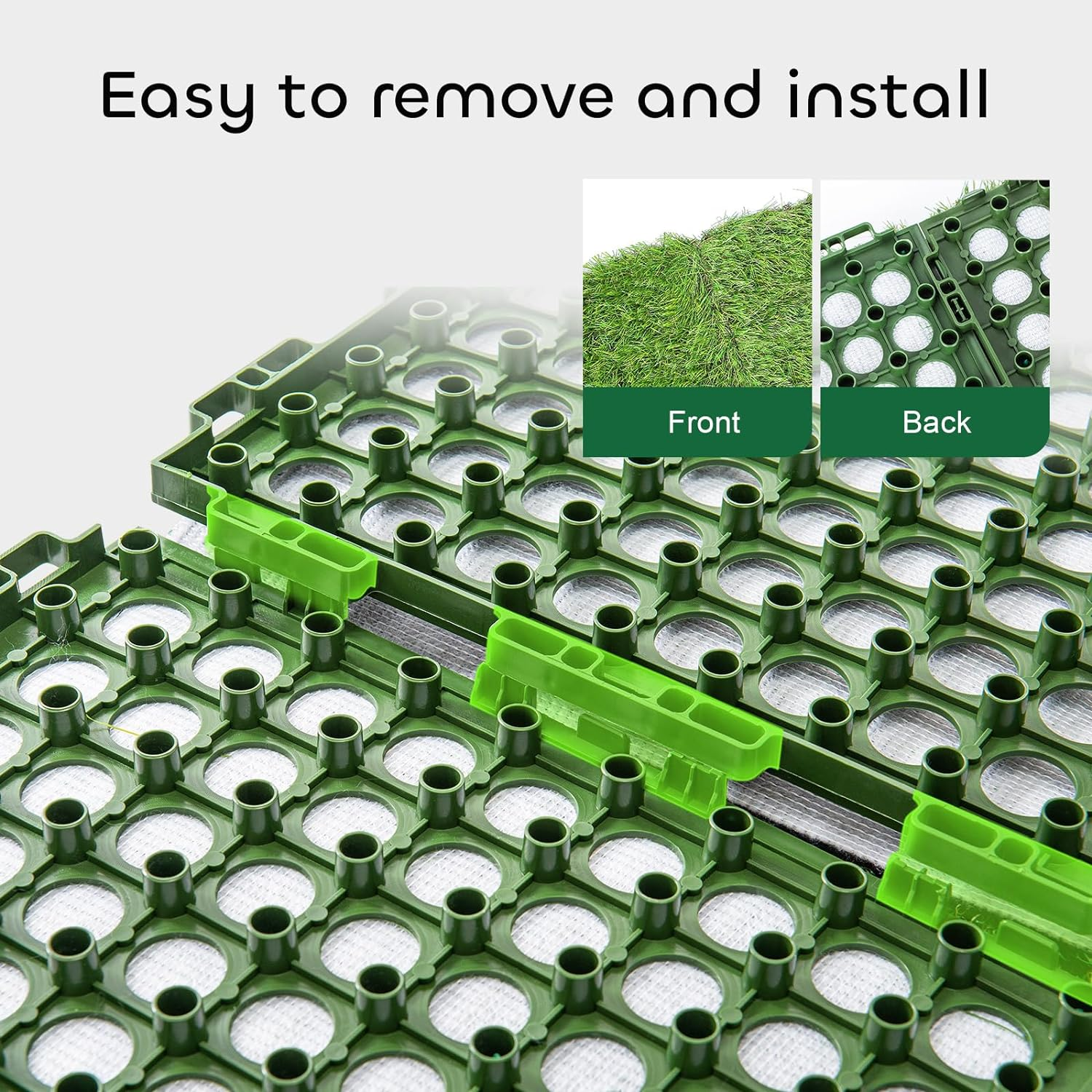 GROWNEER 1.57" H Interlocking Artificial Grass Tiles, 12" X 12" 6 Pcs Fake Grass Deck Turf Tiles with Upgrade Interlocking System Self-Draining for Pet Indoor/Outdoor, Backyard, Patio