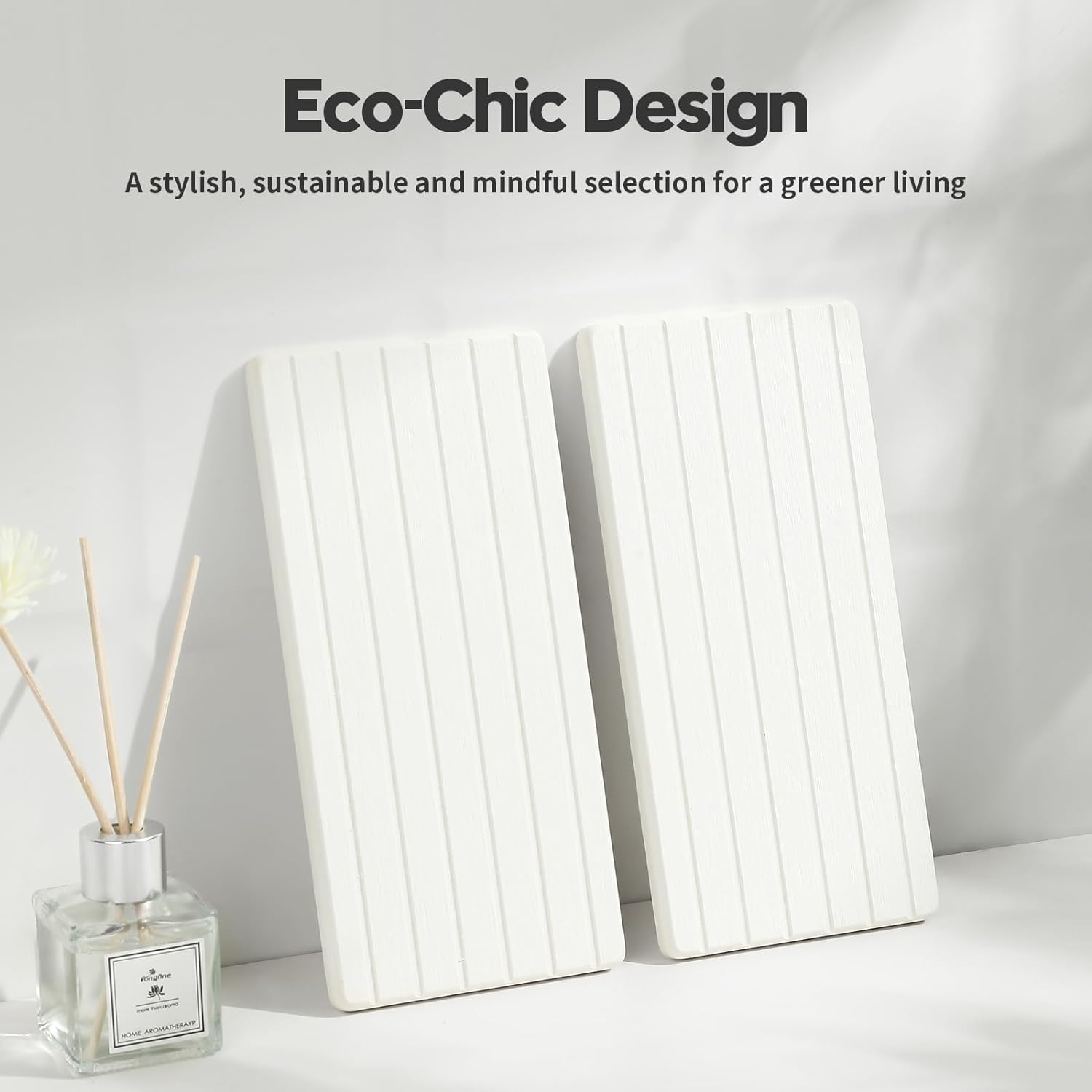 2PCS Water Absorbing Stone Drying Tray Mat for Bathroom Sink & Kitchen Counter Faucet Organizer Decor, Quick Dry Dish Soap Dispenser Sponge Holder, Vanity Sink Caddy Bar Coaster,White-8"*3.8" image number 2