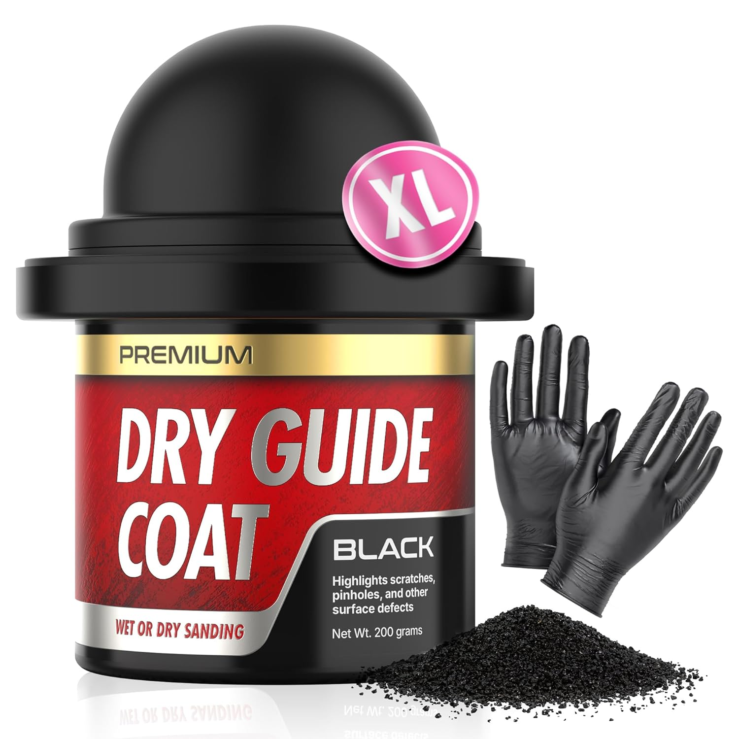 Black Dry Guide Coat Powder - Highlights Scratches, Pinholes, Low Spots & Other Defects, Extra Large Black Powder Coat for Wet & Dry Auto Body Sanding - Guide Coat Auto Body W/Nitrile Gloves 200G image number 5
