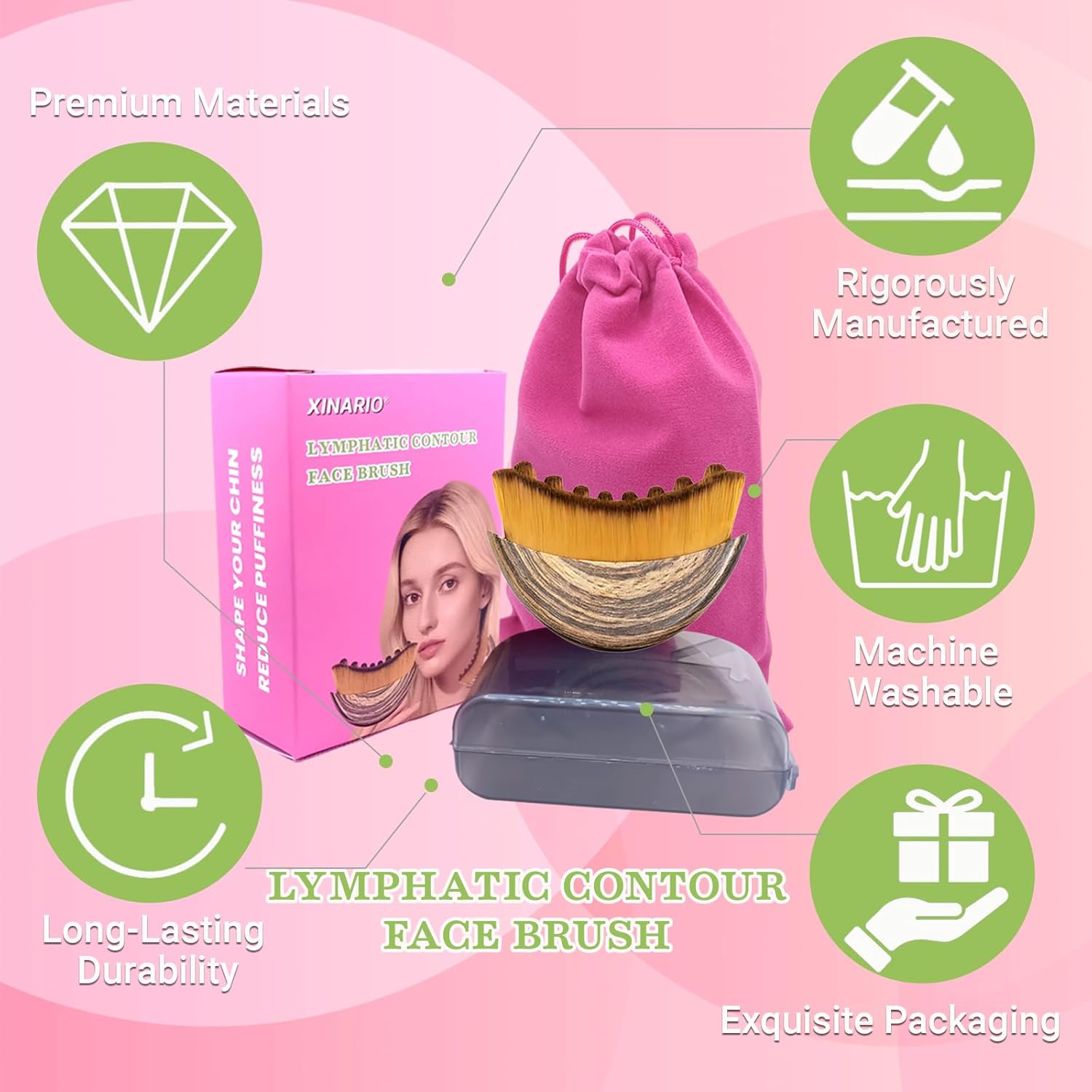 XINARIO Lymphatic Contour Face Brush &ndash; Manual Lymphatic Drainage Massager, Ergonomic Facial Cleansing Brush with Soft Bristles for Sculpting, Lifting & Glowing Skin, Perfect Skincare Tool & Gifts image number 5