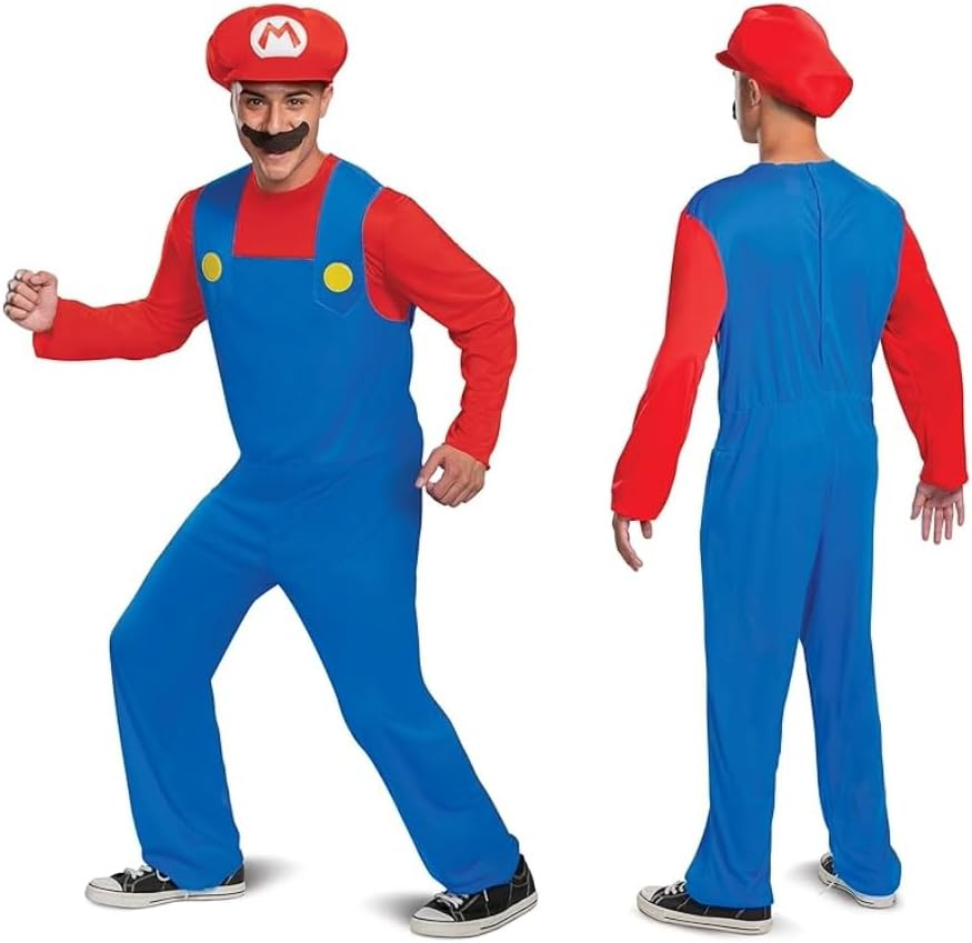 Disguise Mens Mario Costume, Official Nintendo Super Mario Bros Adult Costume with Hat and Mustache image number 1
