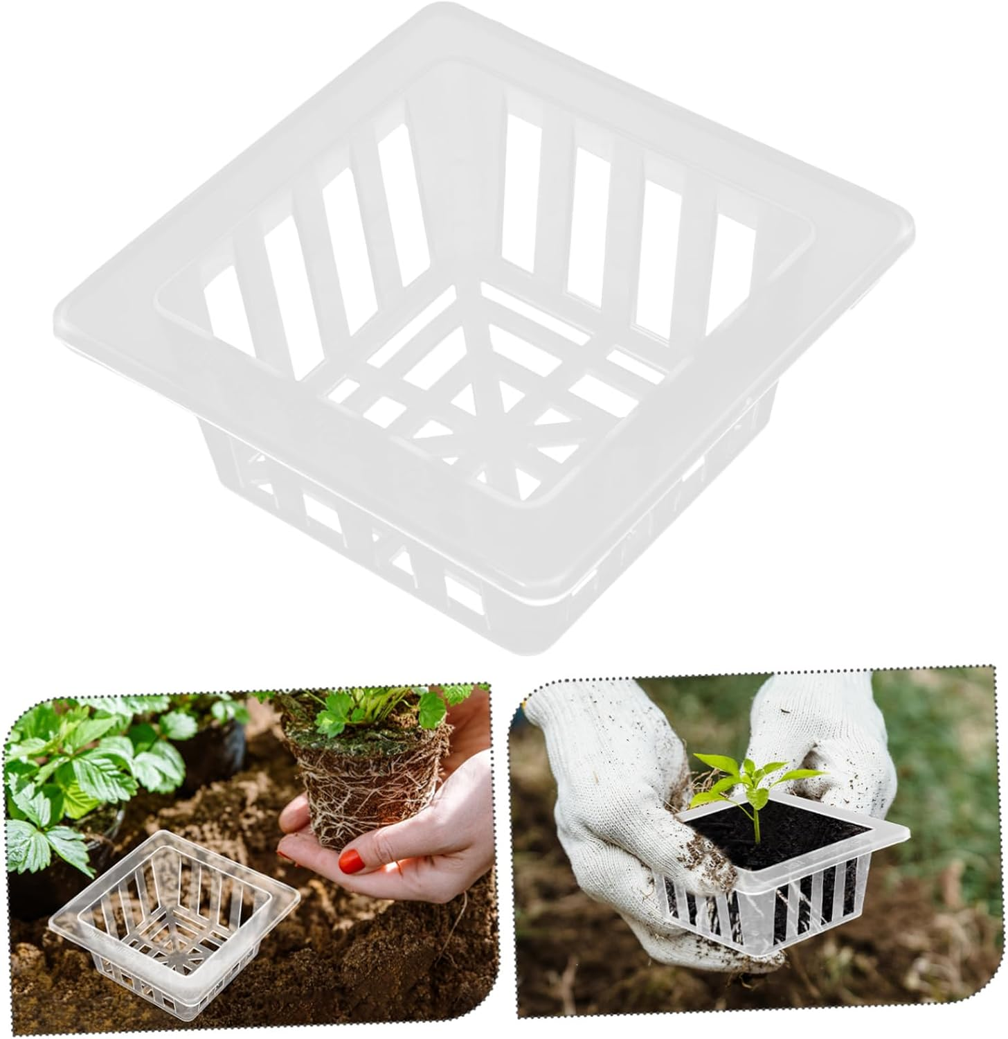Parliky 20Pcs Square Plastic Mesh Root Baskets for Hydroponic Flower Pots for Plant Propagation and Soilless Gardening image number 4