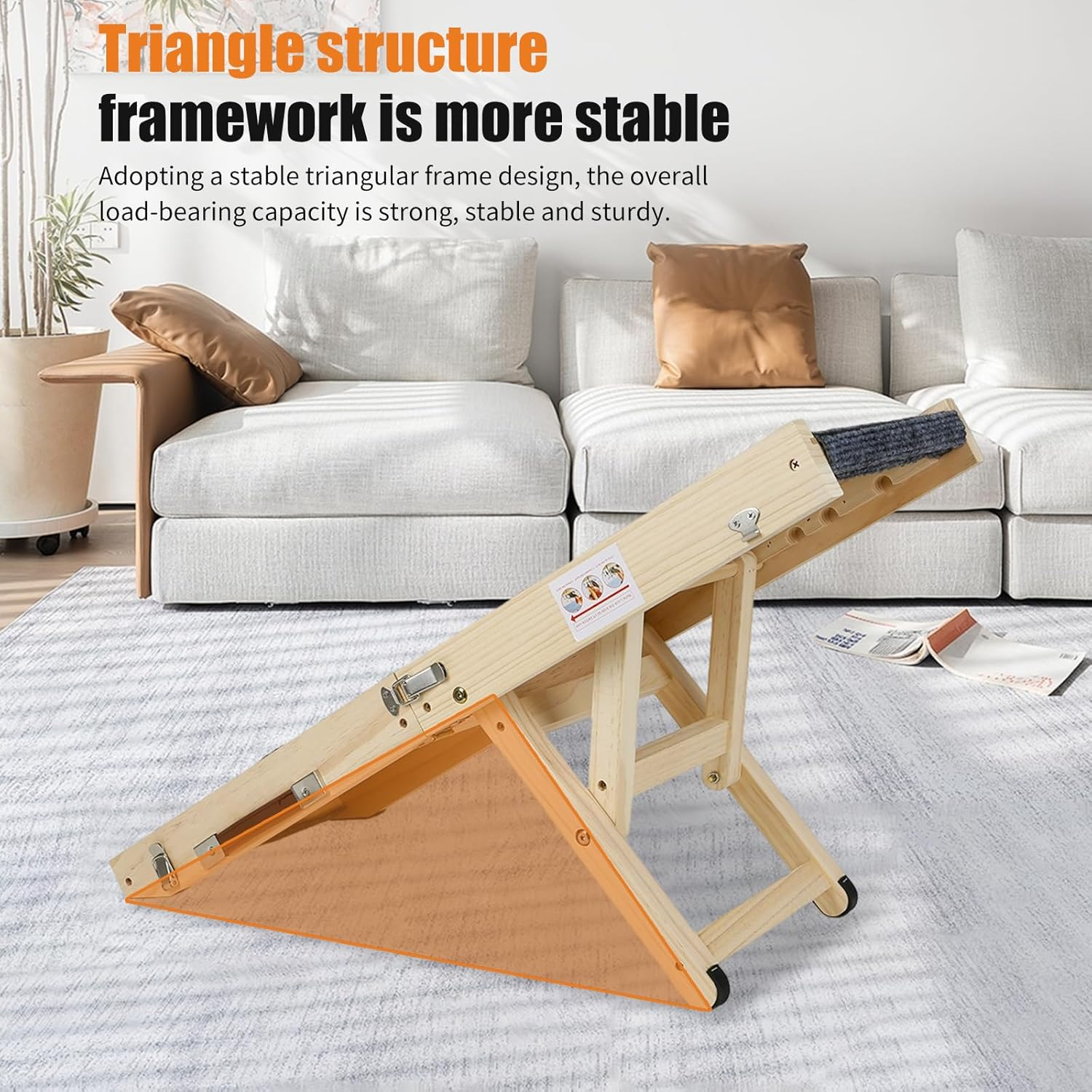 Wooden Dog Ramp, Dog Stairs for Small Dogs and Older, Adjustable 20-45 Cm, with Non-Slip Step Mat, Ramp for Pets, Portable Foldable for Bed or Sofa Car image number 4