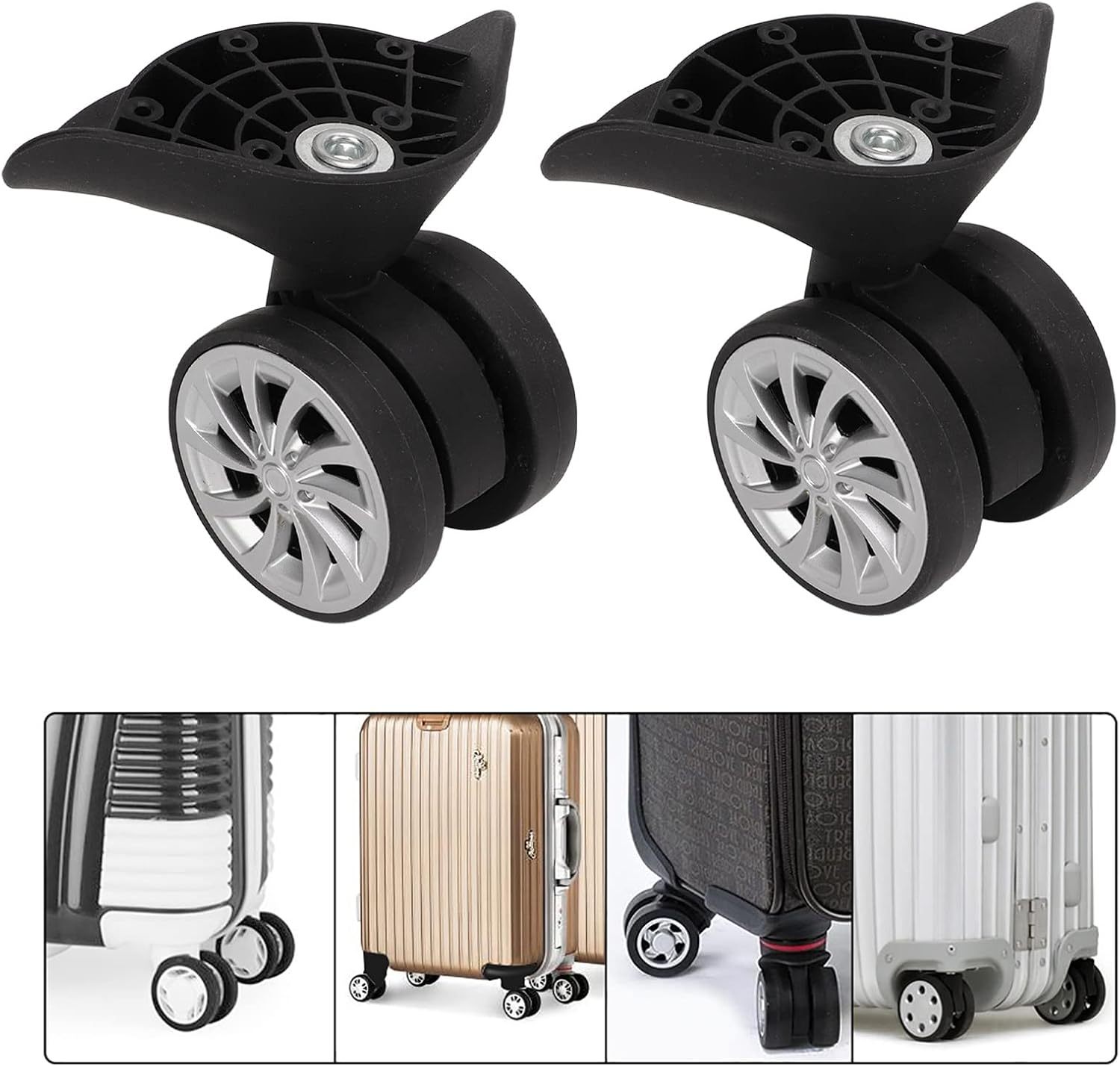 KOSDFOGE Luggage Wheels Replacement One Pair Luggage Suitcase Casters Swivel Wheels Nylon Black Luggage Wheels for Replacement Upgrade Travel image number 3