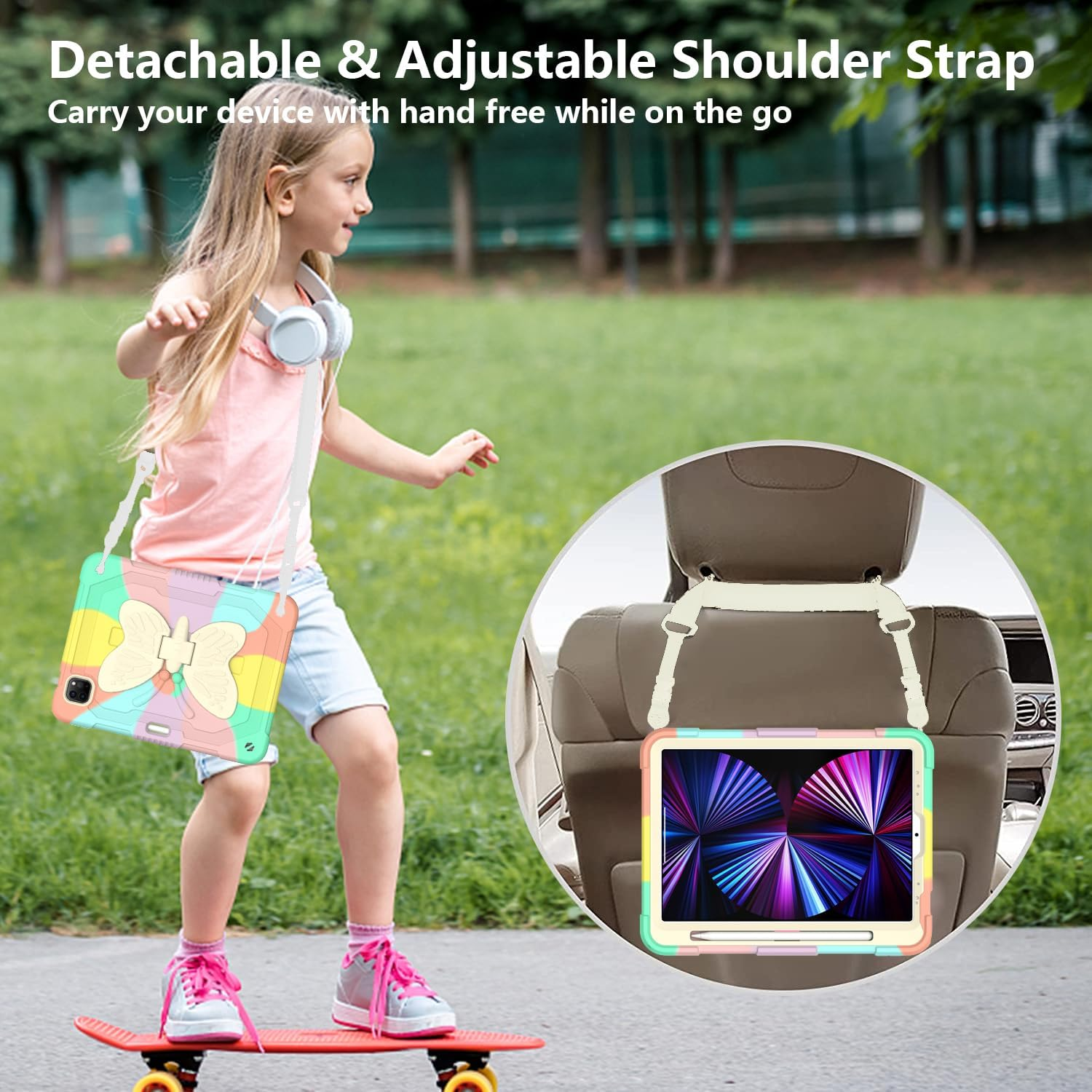 Herize Ipad Air 5 Air 4 Generation Case 10.9 Inch W/Pencil Holder&Shoulder Strap&Stand Ipad Pro 11 Inch Case Cover 2022/2021/2020 | Heavy Duty Durable Rugged Protective Case for Kids Boys Girls image number 2