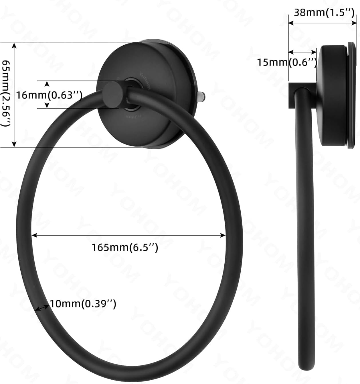 YOHOM Suction Towel Ring Suction Hand Towel Holder Bathroom Stainless Steel Sucker Towel Ring No Drill Vacuum round Towel Rail Shower Towel Rack Suction Cup Dish Towel Hanger Kitchen Matte Black 2Pcs - Matte Black image number 4