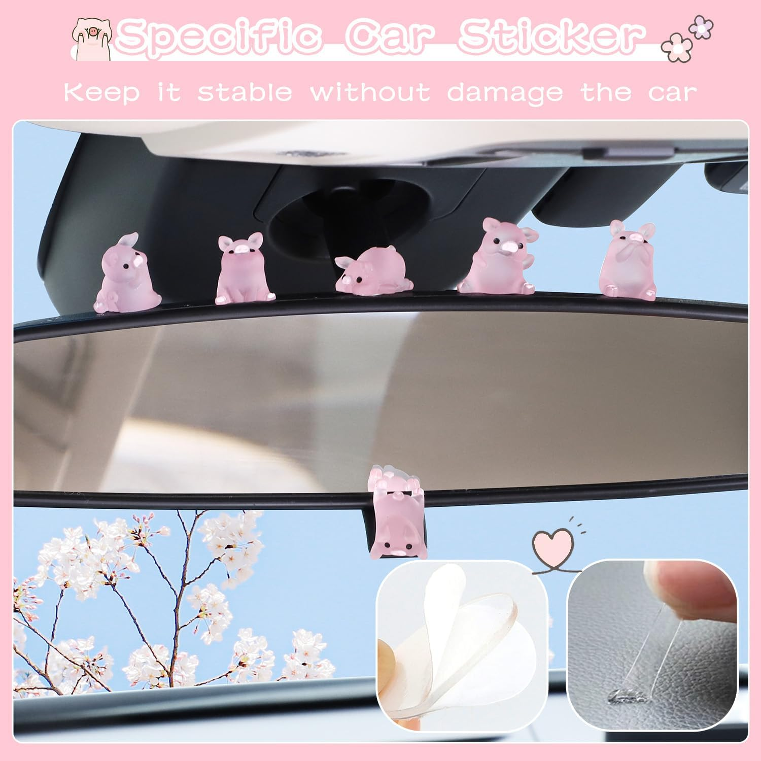 CARFIB Car Dashboard Decoration Pink Piggy Cute Girly Car Interior Rearview Mirror Accessories Office Home Desktop Funny Gifts for Women 2 Sets image number 3