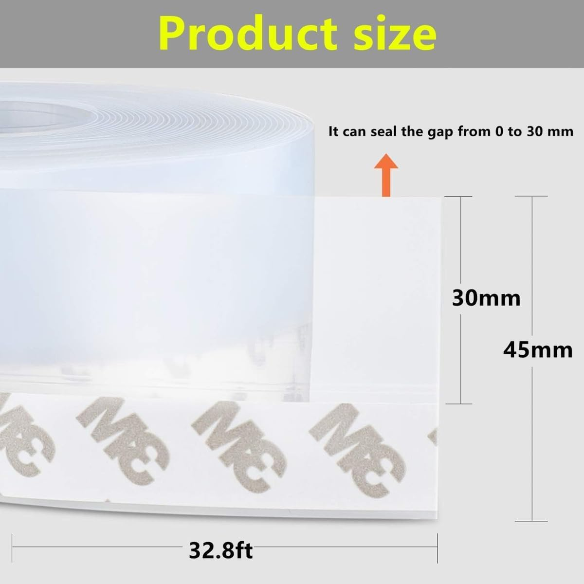 Silicone Seal Strip,Weather Stripping for Door or Window,Weatherproof Soundproof Self Adhesive Door Bottom, Draft Stopper Silicone Strip Tape for Door Window and Shower Glass(Width 45MM)