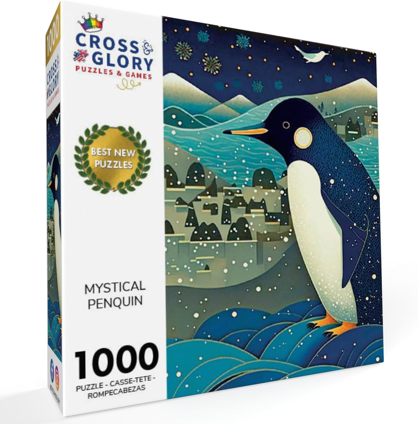 Mystical Penguin 1000 Piece Jigsaw Puzzle for Adults by Cross & Glory - Colourful Artwork of a Penguin World - Fun and Challenging Brain Exercise - Puzzle Enthusiasts - 50 Cm X 70 Cm image number 1