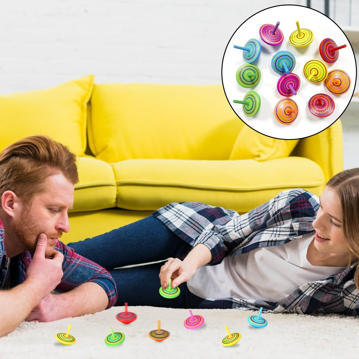 WELANE Wooden Gyroscopes Toy, 12 PCS Novelty Wood Colorful Spinning Tops for Fun, Gift, Family Game (Mixed Color) image number 5