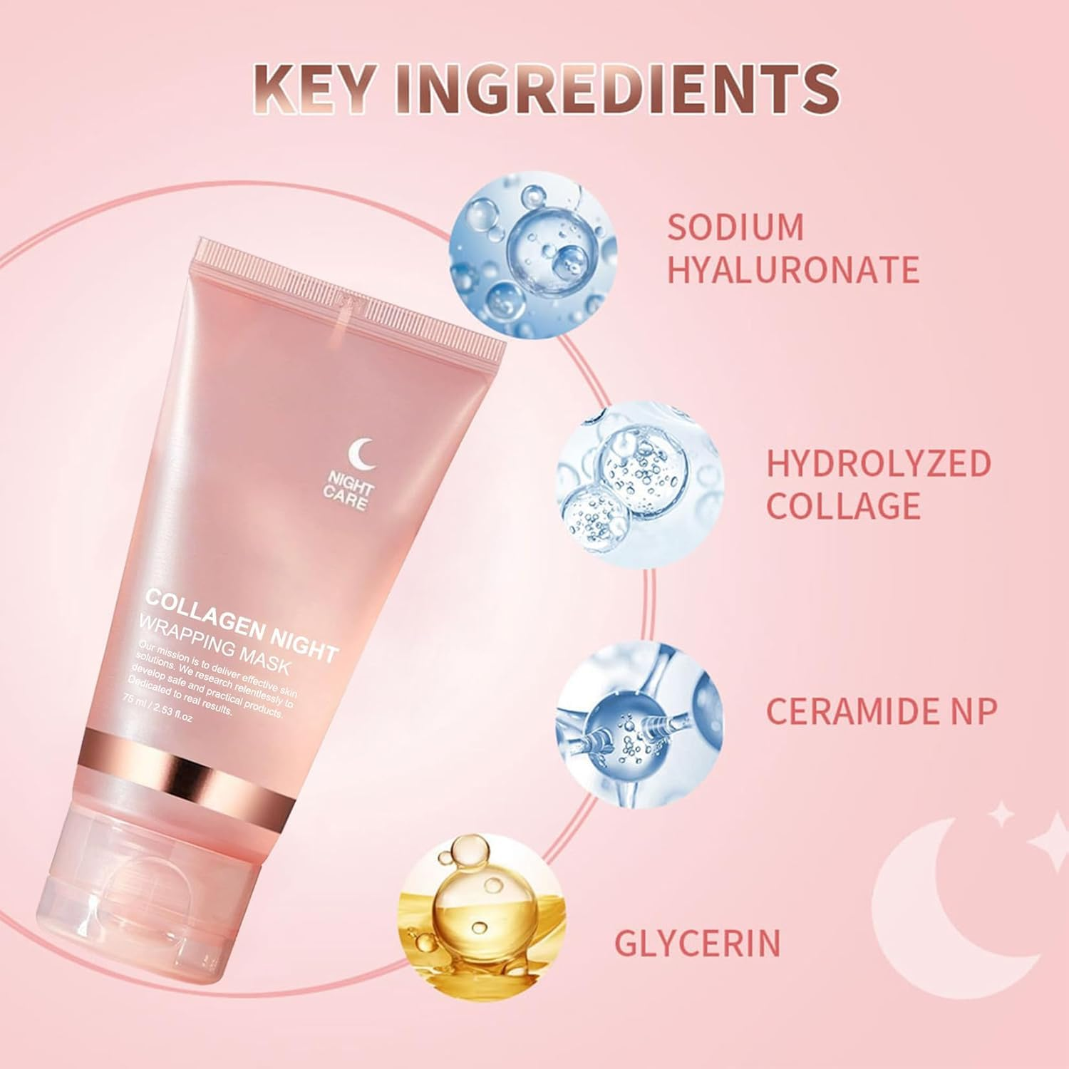 Collagen Night Wrapping Mask Peel-Off Overnight Collagen Face Mask - Deeply Hydrates & Firming & Glowy - Reduce Sagging & Wrinkle for Glowing Skin 75Ml with Mask Applicator image number 5