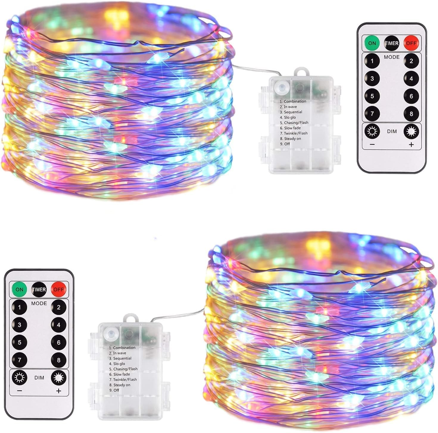 2Pack 10M 100LED Fairy Lights Battery Operated with Remote, String Lights Battery Powered Led Twinkle Fairy Lights, Firefly Starry String Lights DIY Party Wedding Christmas Decoration (Colored)