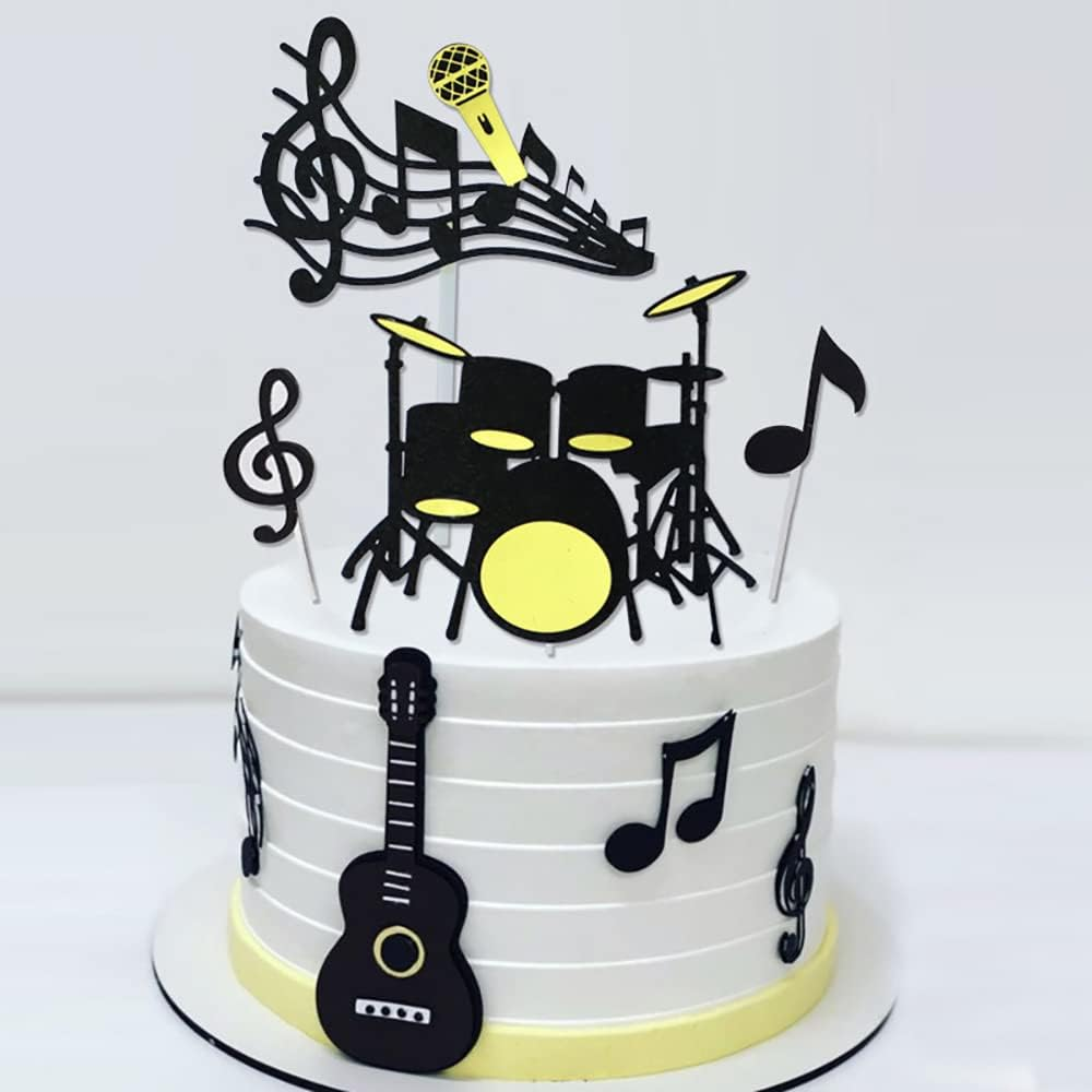 16 Pcs Happy Birthday Cake Toppers Set Musical Notes Cupcake Toppers Music Theme Birthday Party Supplies Musical Instrument Cupcake Toppers for Birthday Musicians Party image number 3