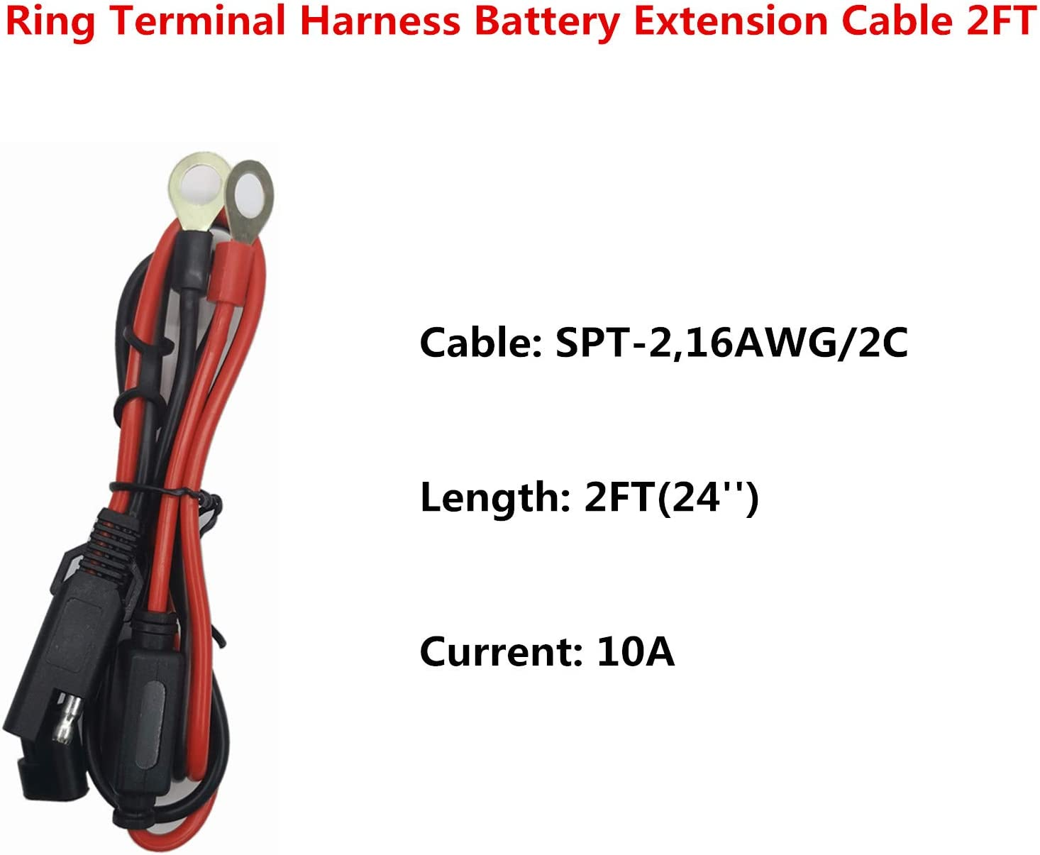 SAE Battery Connector - SAE to O Ring Terminal Harness Cable 12V- 24V Motorcycle Battery Charger Cord with 2 Pin Quick Disconnect Plug SAE Wire Harness Reverse Polarity Adapter 10 Pack image number 1