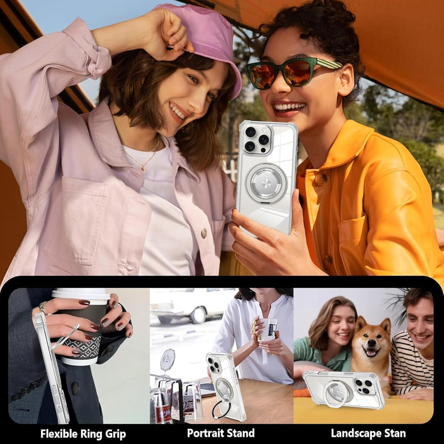 RUNGOS 360&deg;Rotatable Ring for Iphone 14 Pro Max Case Magsafe, with Stand [Strong Magnetic] [Mil-Grade 4-Corner Airbag Reinforcement] Clear Shockproof Case for Iphone 14 Pro Max Phone Case image number 4