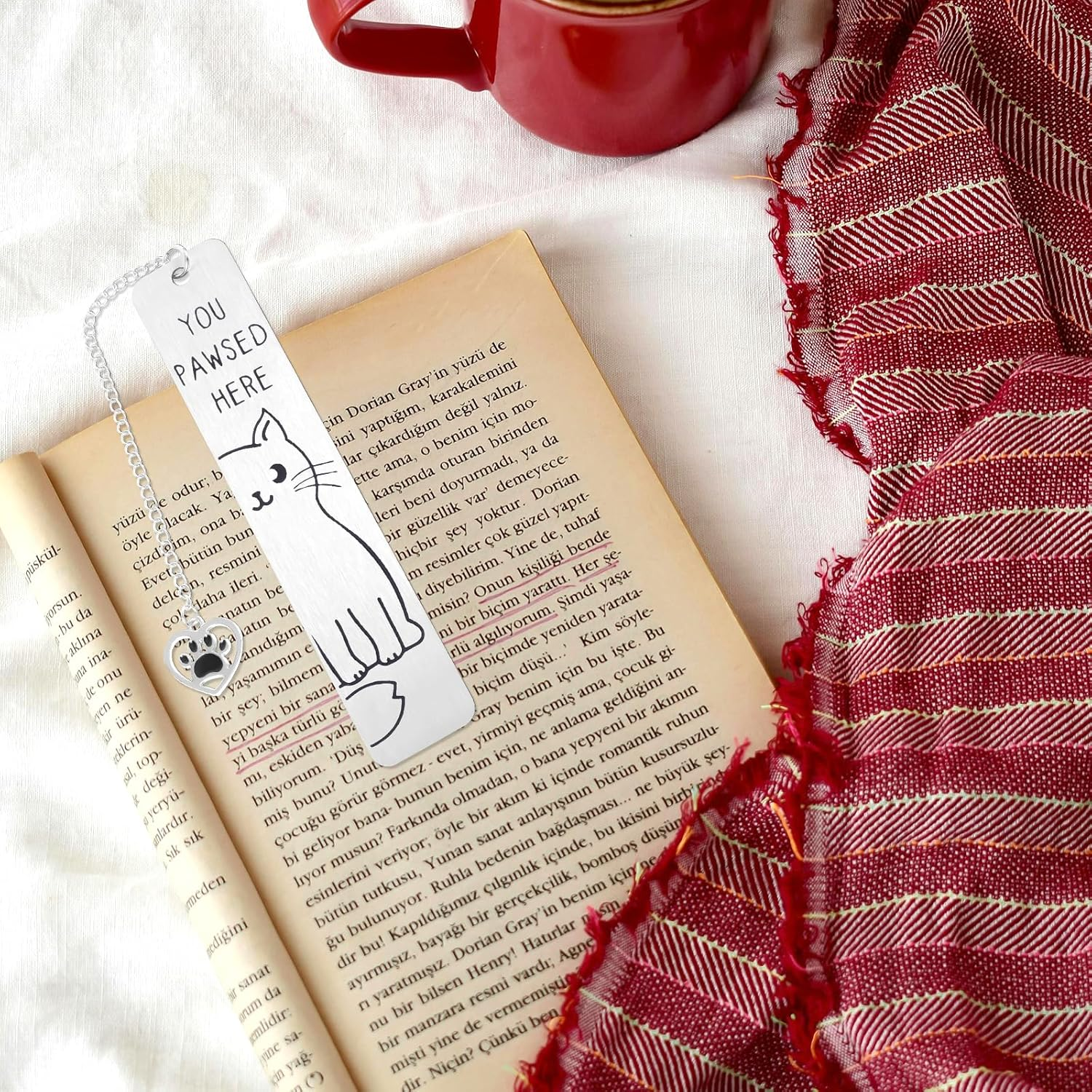 Gosknor Cat Bookmark, Cute Cat Gifts, Funny Metal Book Marks for Reading, You Pawsed Here, Zinc Alloy, 1 Piece image number 6