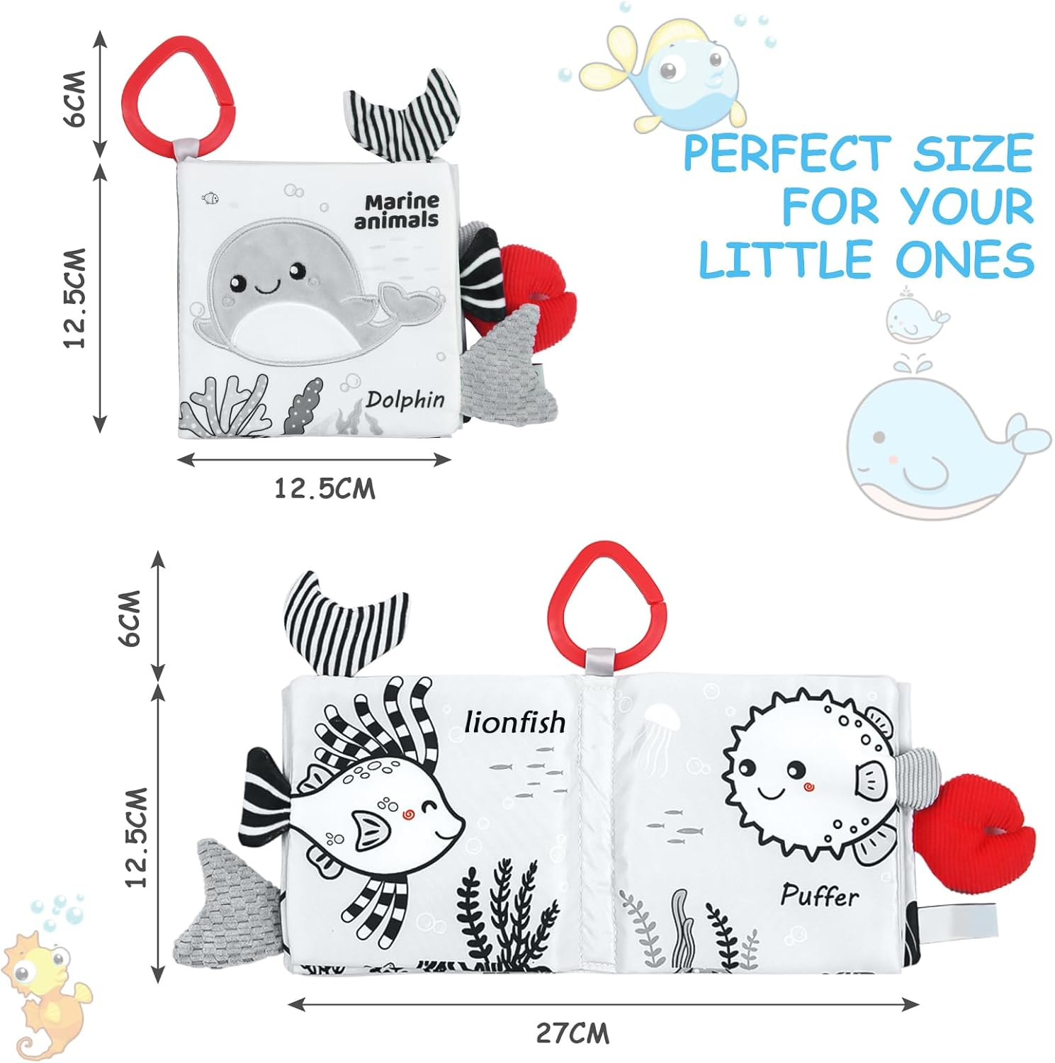 Vicloon Soft Cloth Baby Books - 0-6 Months, 3D Black & White High Contrast Books image number 2