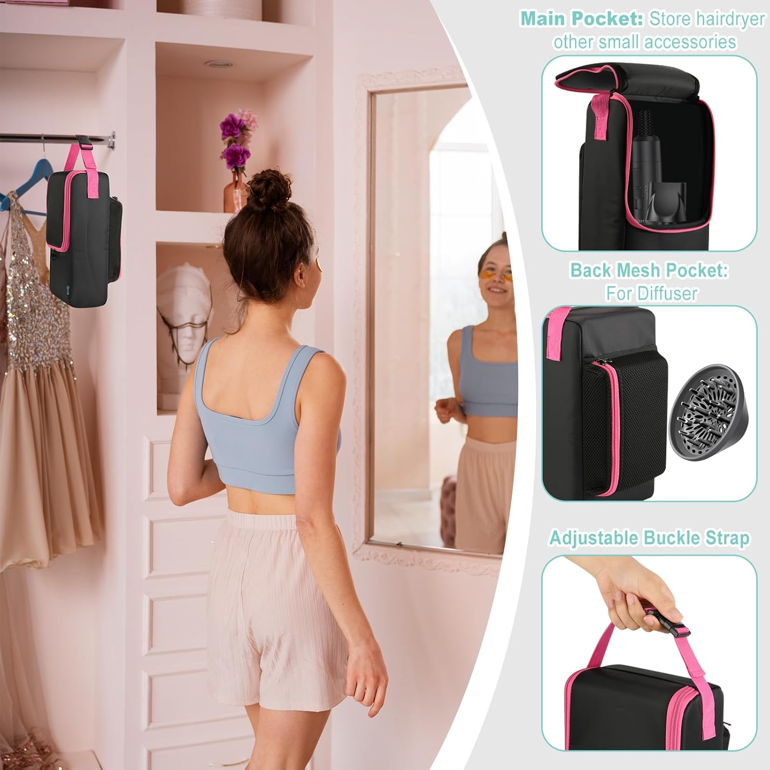 Beautyflier Travel Case Compatible with Dyson Supersonic Hair Dryer, Hair Dryer Carrying Bag for Slopehill 1902, Hairdryer Storage Case Bag for Ionic Blow Dryer and Diffuser (Bag Only) image number 5