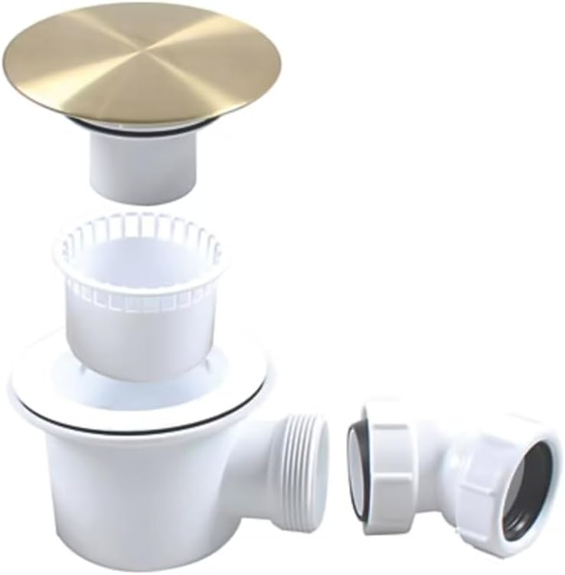 Low Profile Brushed Brass Shower Waste. Turbo Flow Shower Trap - 90Mm Easy Clean Enclosure Tray image number 1
