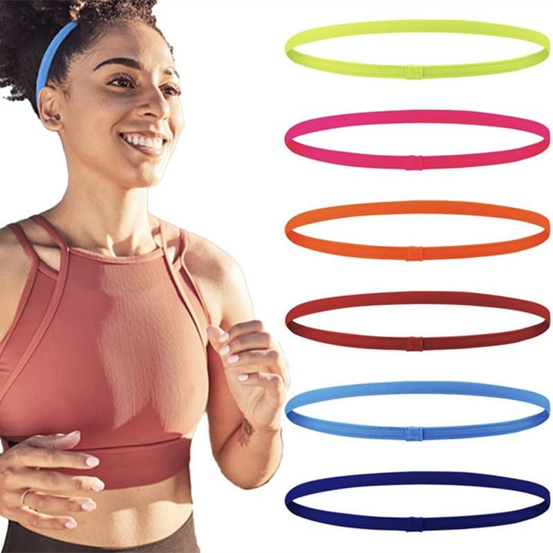 6 Pcs Football Sports Non-Slip Silicone Grip Thin Headband, Mini Sweat Headband,Elastic Sports Headbands,Thick Non-Slip Elastic Sport Headbands,Soccer Sport Athletic Hair Accessories image number 2