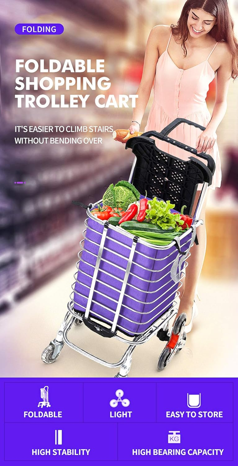 Foldable Shopping Cart Trolley Basket Luggage Grocery Portable Aluminum W/Wheel, Lightweight Collapsible Rolling Utility Cart with Handle for Travel, Supermarket, Picnic, Outdoor Camping, Easy Storage image number 5