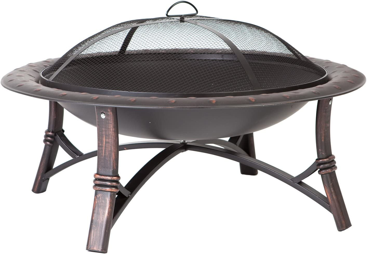 Fire Sense 60857 Fire Pit Roman Brushed Painted Steel Legs Wood Burning Lightweight Portable Patio Outdoor Firepit Backyard Fireplace Included Screen Lift Tool - 35" image number 5