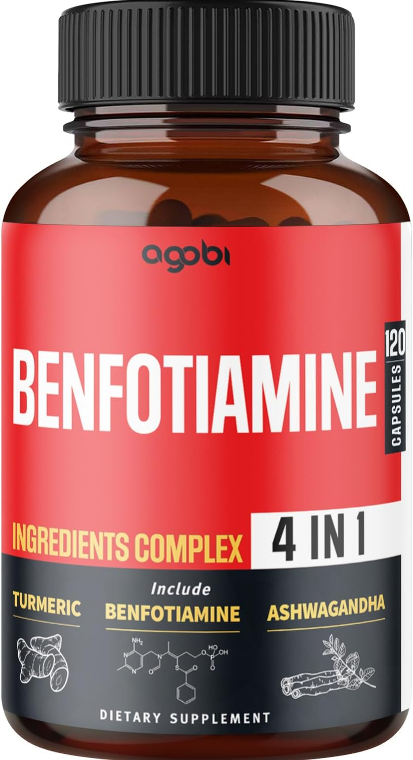 4In1 Benfotiamine Supplement - 2 Month Supply - plus Turmeric Curcumin Root, Ashwagandha Root & Gymnema Sylvestre - 120 Veggie Capsules