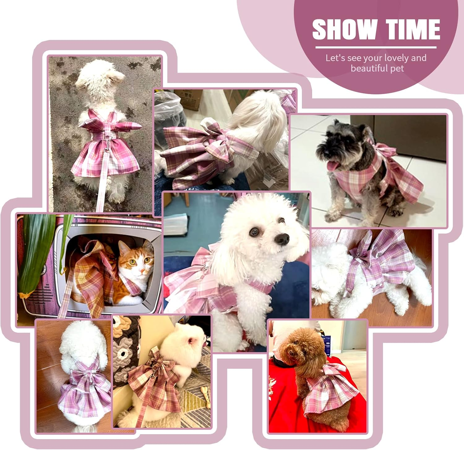 PETCARE Plaid Dog Dress Bow Tie Harness Leash Set for Small Dogs Cats Girl Cute Princess Dog Dresses Spring Summer Puppy Bunny Rabbit Clothes Chihuahua Yorkies Pet Outfits image number 5