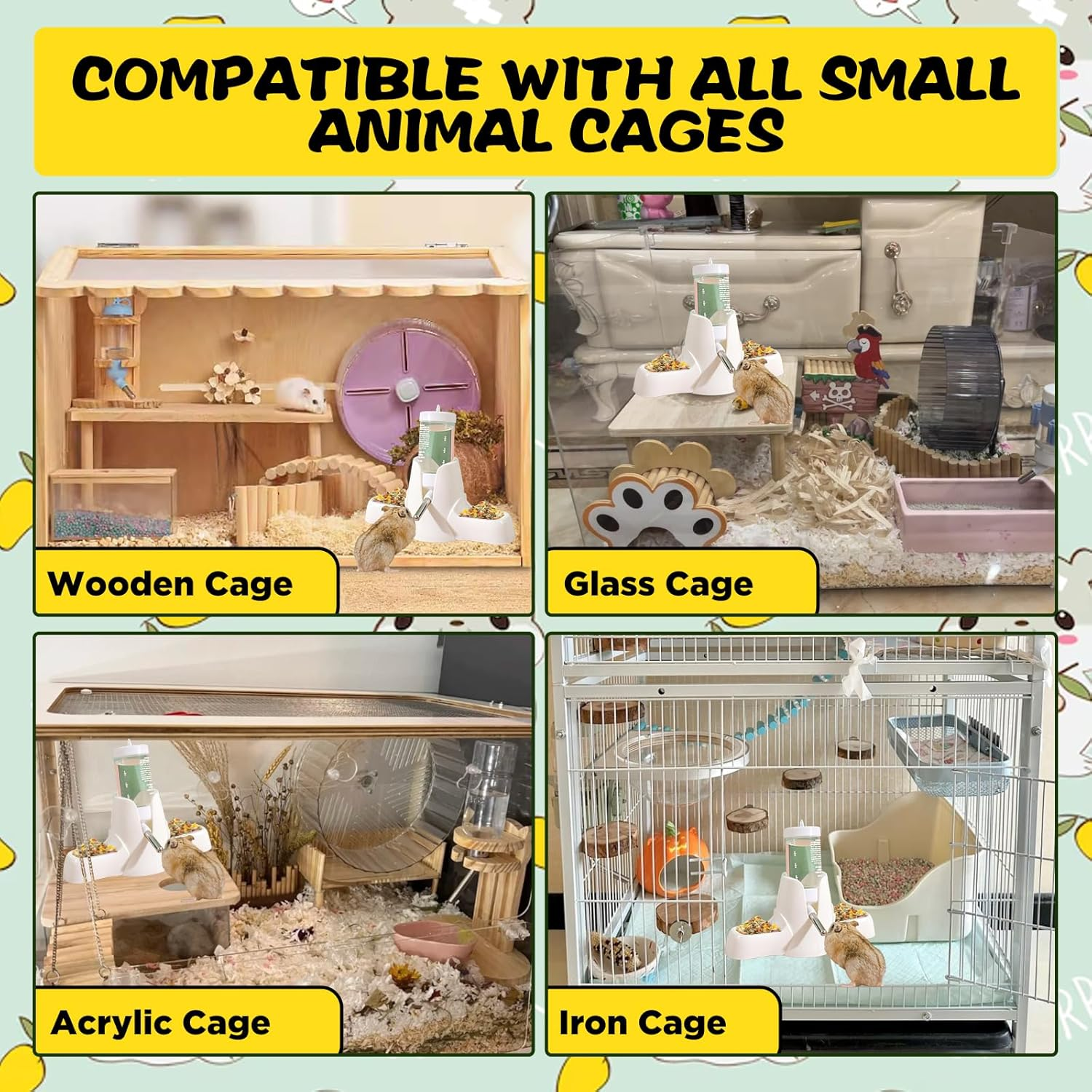 SUSOO 3-In-1 Hamster Water Bottle and Food Dispenser Set, Automatic Leak-Proof Waters Feeder for Small Animal Cage Accessories, Stand Water Bottle Holder for Hamsters, Rats, Guinea Pigs,Rabbits (80Ml) image number 3