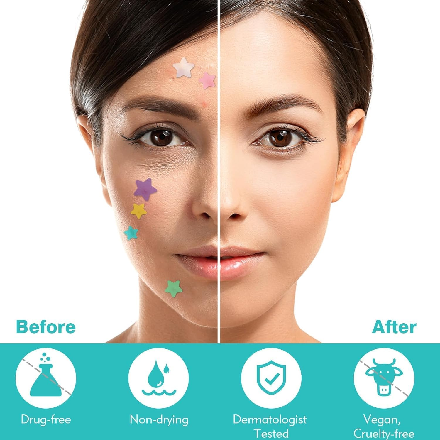 Pimple Patches - Coloured Star Hydrocolloid Acne Patches for Makeup & Cover | Blemish Absorbing Spot Treatment Stickers | Invisible Xmas Gift (5 Sheets, 255 Pcs) image number 5